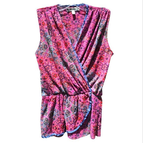 Piper & Sparrow -1508 Nylon Mesh Peplum Top Sleeveless Hot Pink‎ Small - Picture 1 of 6